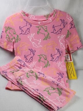 Kidgets Girls Pink Unicorn 2pc. Pajama Set with Multicolor Prints